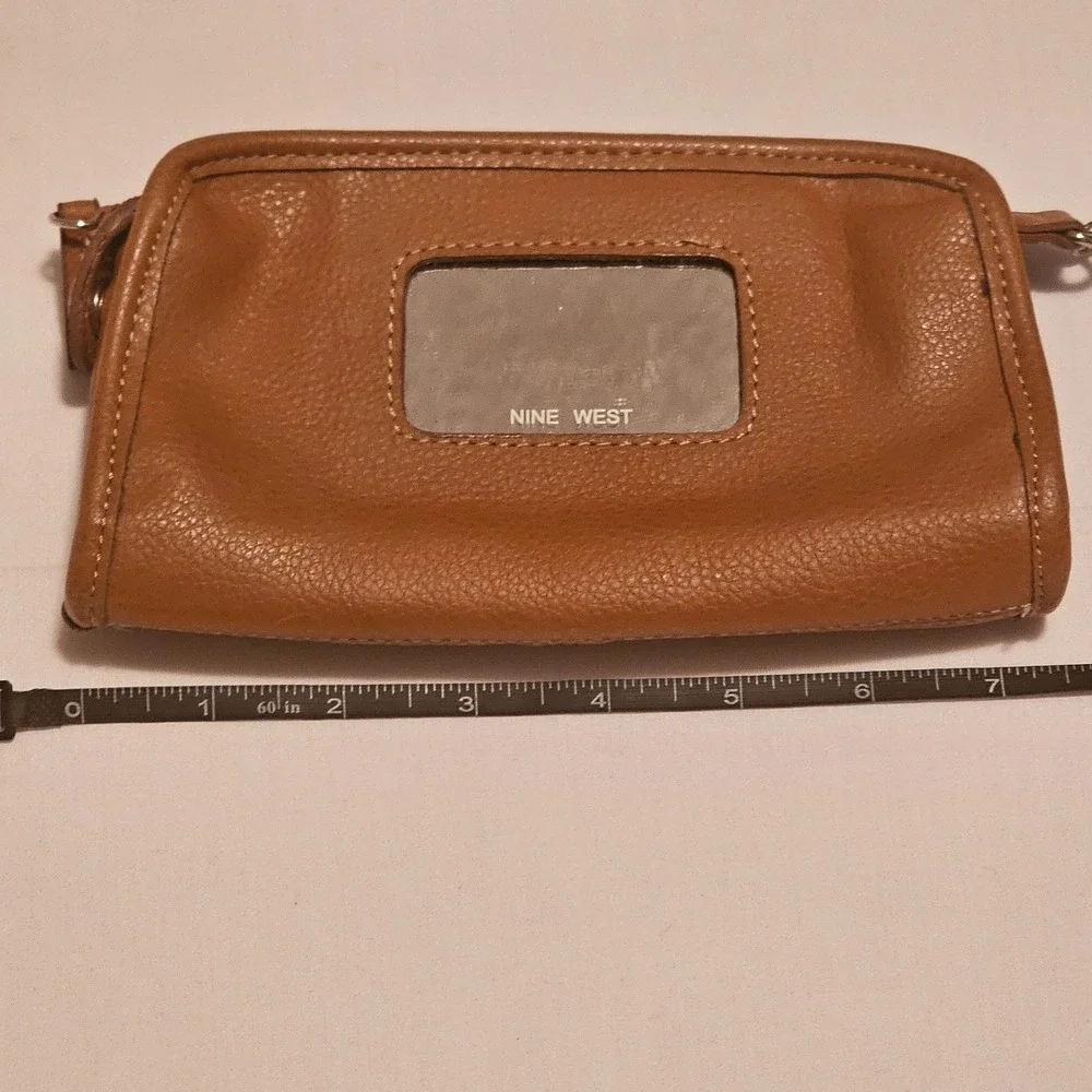 Nine West Brown Faux Leather ‎ Makeup Bag Vintage Mirror